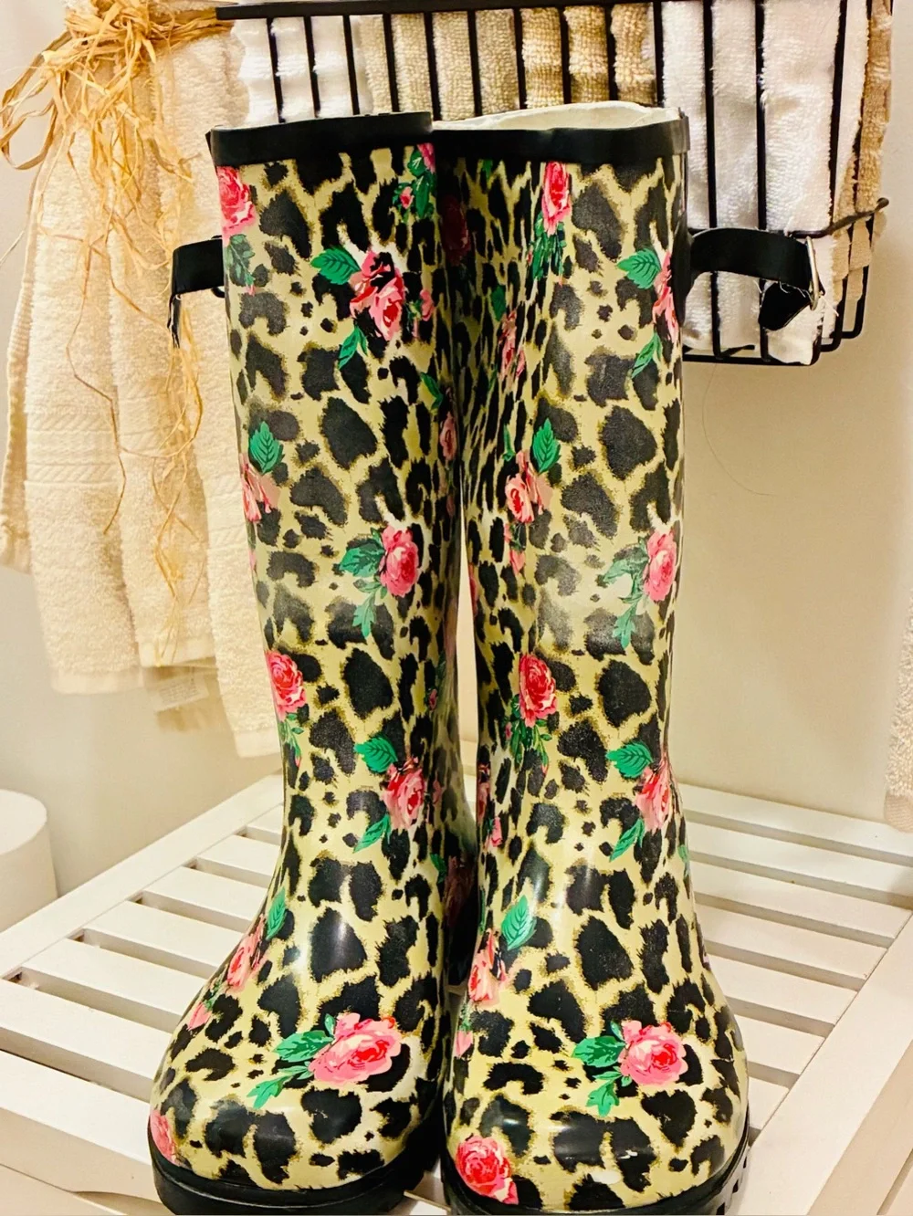 NOMAD  Women’s RAIN-BOOTS Leopard & Rose Pattern Women's Rain Boots -Floral 🌸